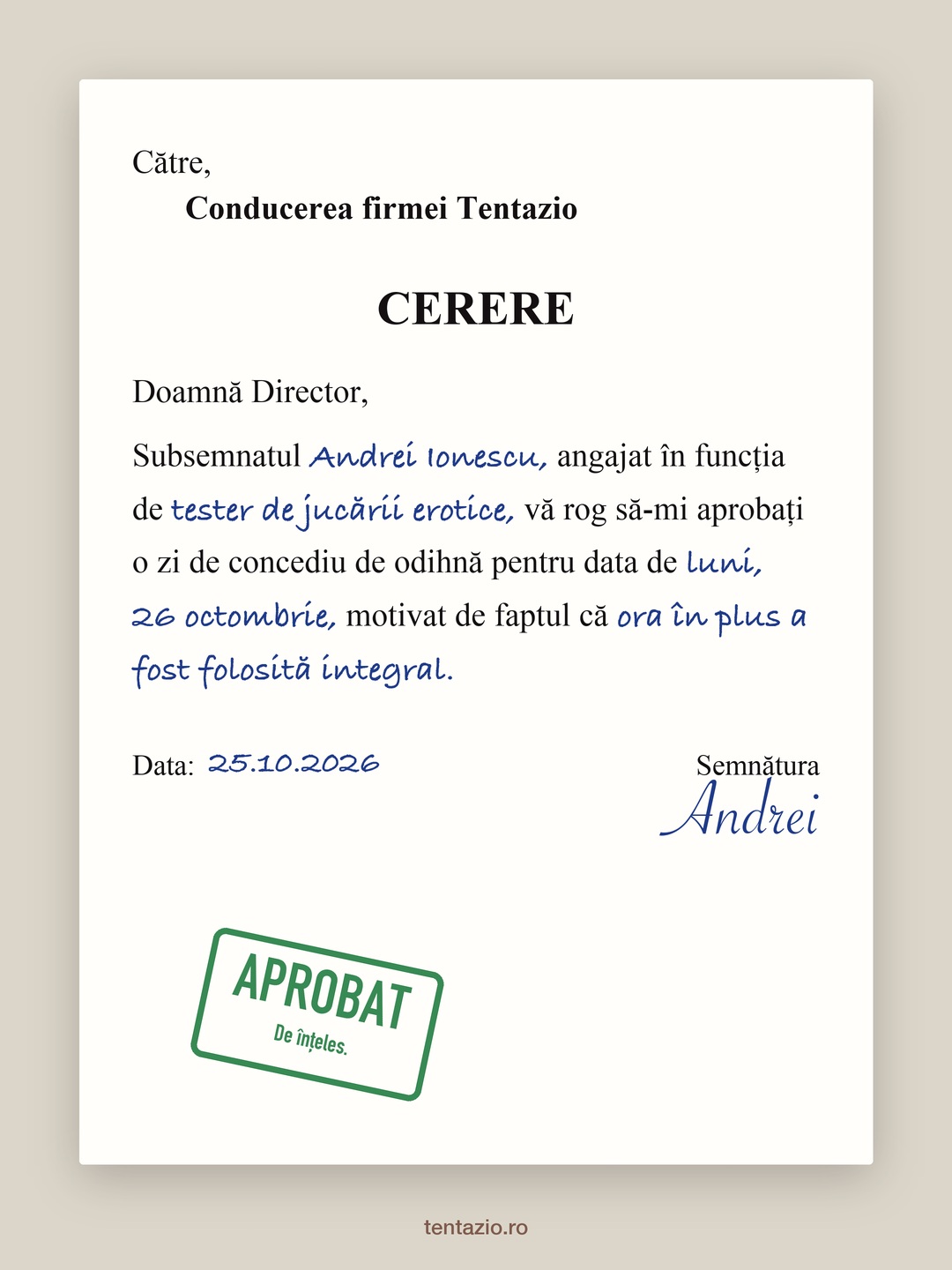 Postare Tentazio pe Instagram, 26 octombrie 2026