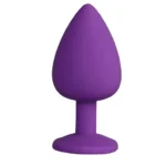 Dop anal cu bijuterie din silicon, violet, formă conică, cu bază lată