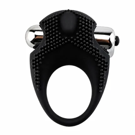 Inel vibrant premium pentru penis cu efect de întârziere, negru, suprafață texturată