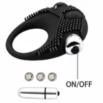 Inel vibrant premium negru pentru penis, cu glonț vibrator detașabil și bateriile incluse