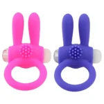 Inel vibrant Rabbit pentru penis, în roz și albastru, cu glonț vibrator