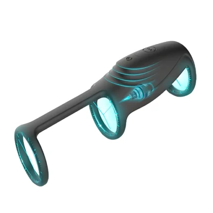 Inel vibrant triplu pentru penis și testicule, din silicon negru