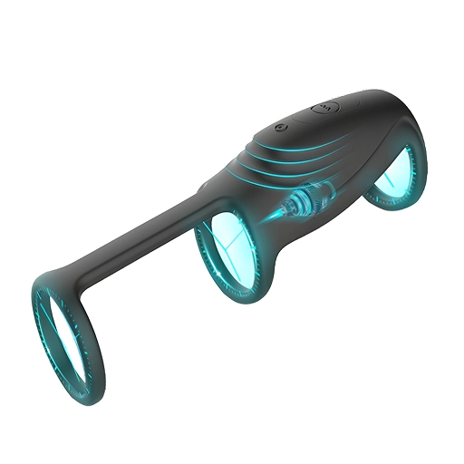 Inel vibrant triplu pentru penis și testicule, din silicon negru