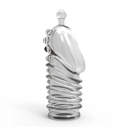 Manșon texturat pentru penis în varianta transparentă, vedere frontală
