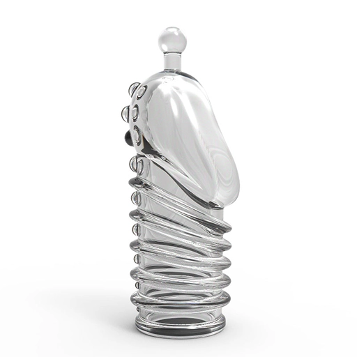 Manșon texturat pentru penis în varianta transparentă, vedere frontală