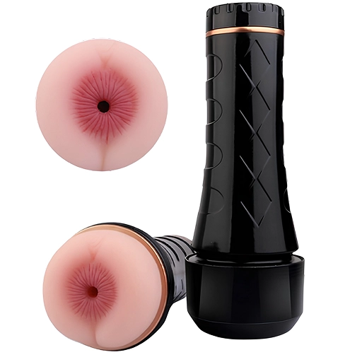 Masturbator manual cu anus realist, carcasă neagră tip lanternă