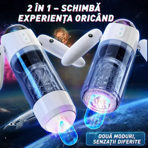 Masturbator automat Astronaut 2 în 1, două moduri de stimulare cu senzații diferite