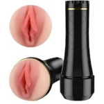 Masturbator manual cu vagin realist, carcasă neagră tip lanternă