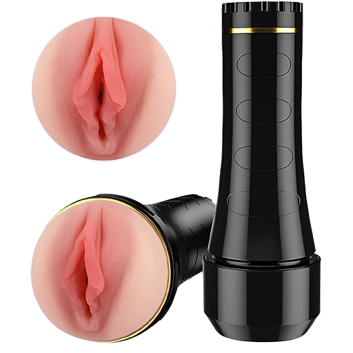 Masturbator manual cu vagin realist, carcasă neagră tip lanternă