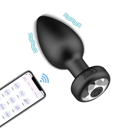 Plug anal vibrant din silicon cu bijuterie la bază, controlat din aplicație