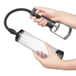 Pompă vacuum manuală pentru penis, cu mâner tip pistol și cilindru transparent gradat