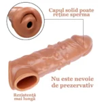 Detaliu cu capătul închis al prelungitorului pentru penis și interiorul tubular