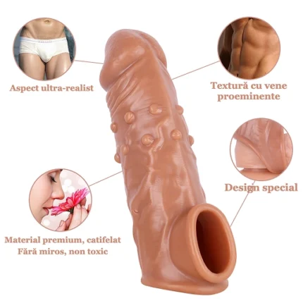 Caracteristicile prelungitorului pentru penis: aspect realist, vene proeminente, inel pentru testicule