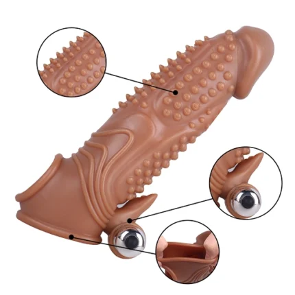 Detalii ale prelungitorului vibrant: biluțe reliefate, glonț vibrator și interior tubular