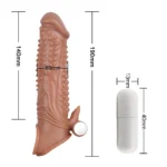 Dimensiunile prelungitorului vibrant pentru penis: 19 cm lungime, 6 cm diametru, glonț de 4 cm