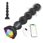 Stimulator anal negru cu bile și iluminare LED, cu telecomandă și control din aplicație