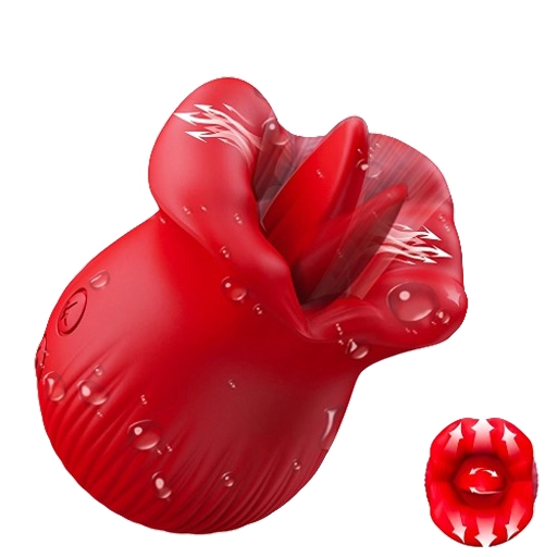 Stimulator pentru clitoris Rose cu limbă mobilă și vibrații, roșu