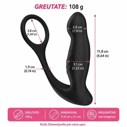 Stimulator pentru prostată – dimensiuni: inel 3,8 cm, corp 11,8 cm, greutate 108 g