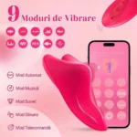 Vibrator purtabil roșu cu aplicație, cele 9 moduri de vibrație și comenzile din aplicația de pe telefon