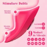 Vibrator purtabil roșu, stimulare dublă, clitoridiană și vaginală, cu 9 moduri de vibrație