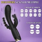 Vibrator Rabbit 3 în 1 cu 10 moduri de vibrație și 4 trepte de viteză