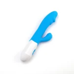 Vibrator rabbit cu cap realist, varianta albastră
