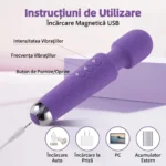 Vibrator wand – butoane de control și încărcare magnetică USB