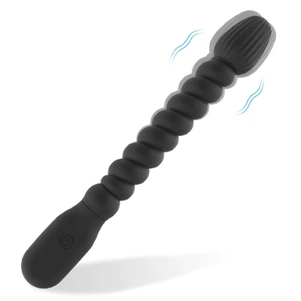 Vibrator negru cu bile progresive și cap texturat, cu mâner ergonomic
