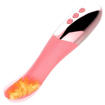 Vibrator roz cu limbă realistă, cu funcție de încălzire