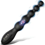 Bile anale vibratoare negre, cu tijă din bile gradate și mâner cu ecran LED
