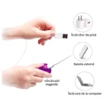Bila violet încărcată cu cablu USB magnetic, de la priză, baterie externă sau computer