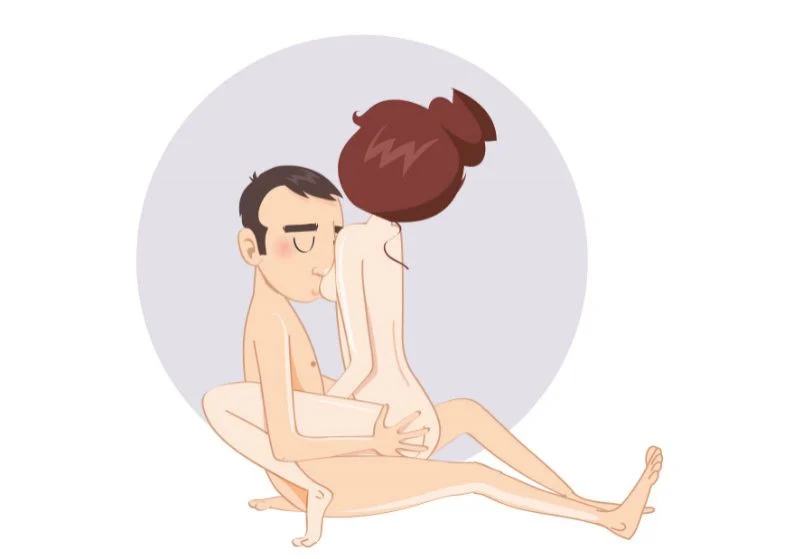 Călare în poală, cu sprijin pe tălpi — poziție sexuală ilustrată, dificultate ușoară
