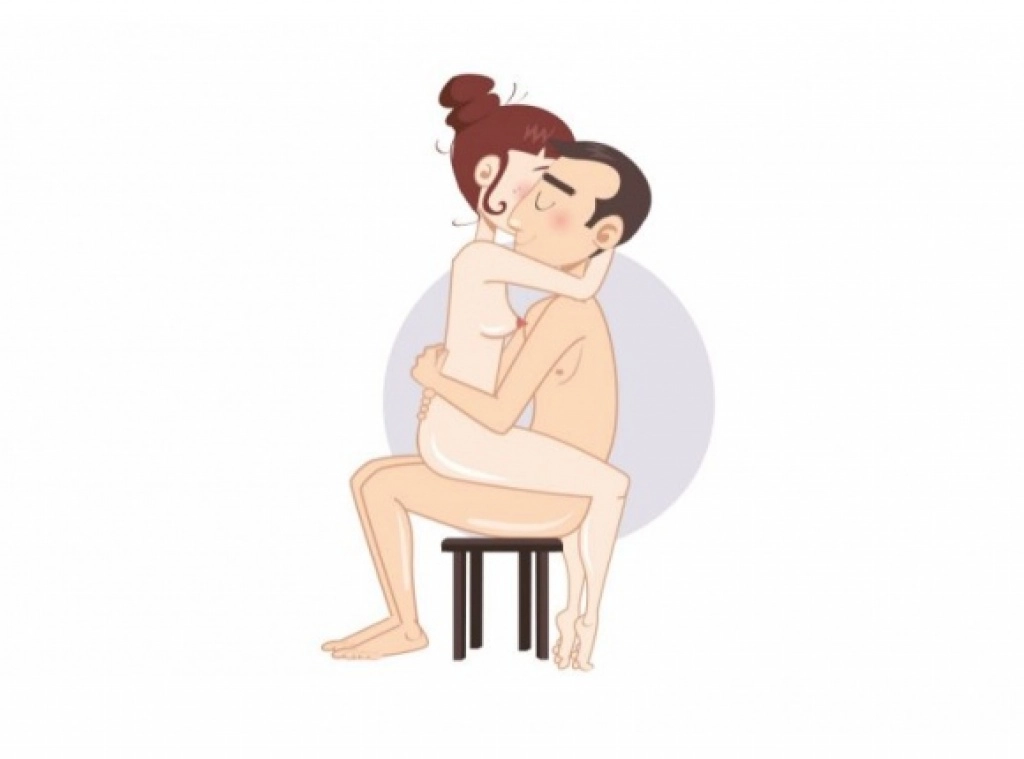Călare pe scaun, față în față — poziție sexuală ilustrată, dificultate ușoară