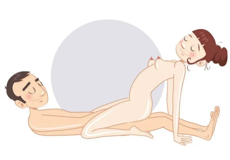 Călăreața înclinată înapoi — poziție sexuală ilustrată, dificultate ușoară