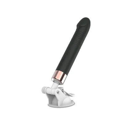 Dildo cu suport reglabil văzut din lateral, cu articulația și rotița suportului