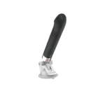 Dildo ușor înclinat pe suport, cu ventuza și pârghia din partea de jos