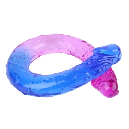 Dildo dublu în degrade albastru-violet, strâns într-o buclă completă