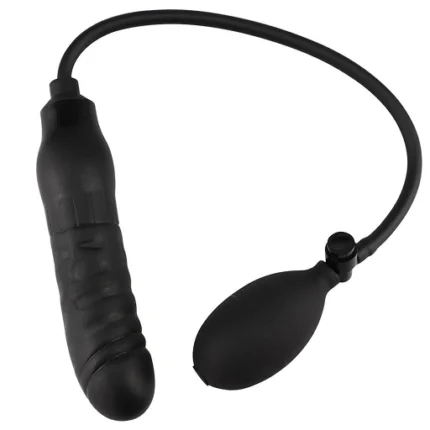 Dopul anal gonflabil întors, cu furtunul, supapa neagră și pompa de mână