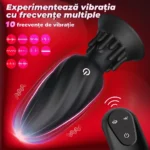 Capul dopului anal cu simbolurile tiparelor de vibrație și telecomanda, pe fundal roșu