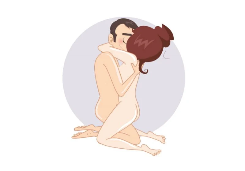 Îmbrățișarea în genunchi — poziție sexuală ilustrată, dificultate ușoară