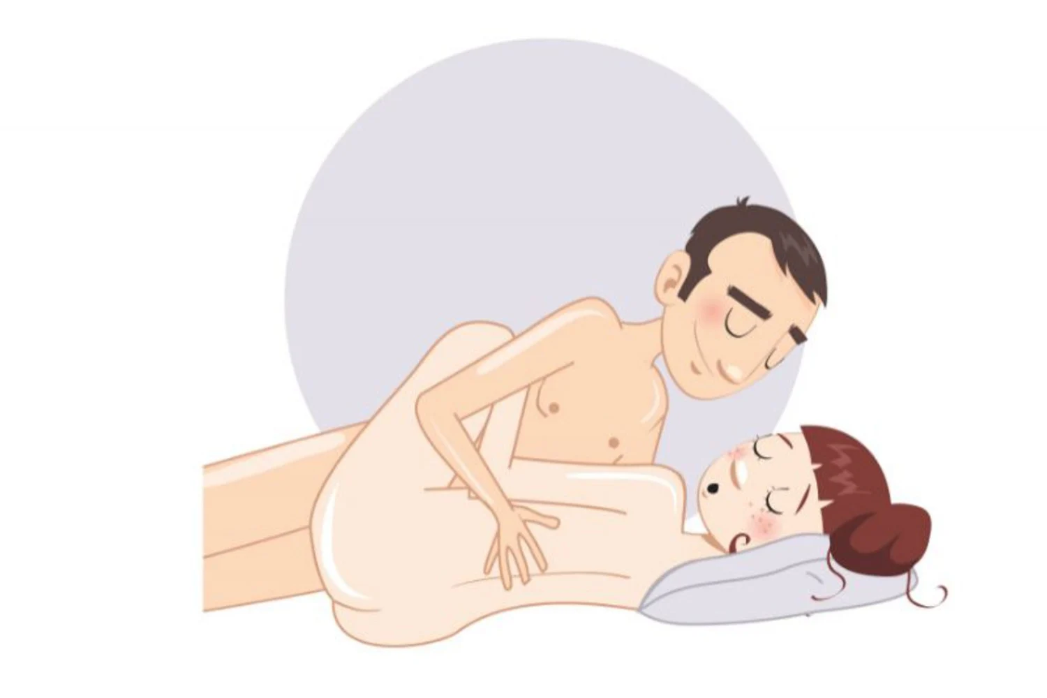 Îmbrățișarea laterală, cu picioarele încolăcite — poziție sexuală ilustrată, dificultate ușoară