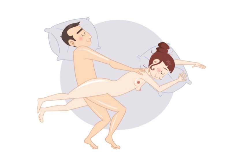 Pe o parte, în cruce — poziție sexuală ilustrată, dificultate medie
