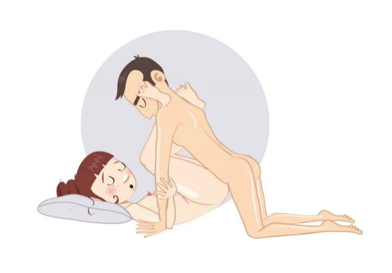 Picioarele pe umeri, cu genunchii îndoiți — poziție sexuală ilustrată, dificultate medie