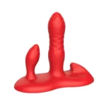 Platformă roșie din silicon, cu un braț înalt în formă de dildo, un braț scurt cu vârf de boboc și o proeminență curbată în față