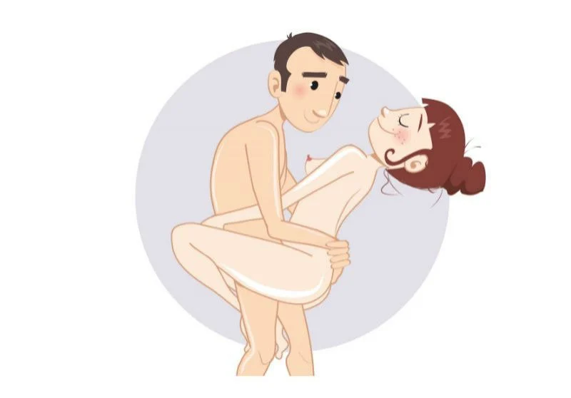 Ridicată în brațe — poziție sexuală ilustrată, dificultate medie