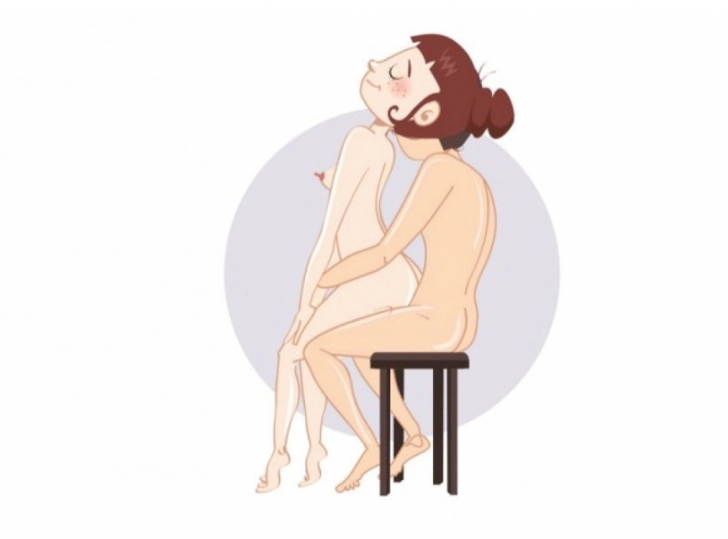 Scaunul, cu spatele la partener — poziție sexuală ilustrată, dificultate ușoară