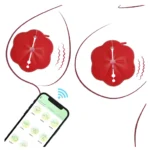 Desen cu două flori roșii închise pe sâni și un telefon cu aplicația care alege modurile de vibrație