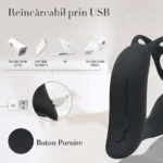 Vibrator pentru prostată cu încărcare prin cablu USB și buton de pornire pe corp
